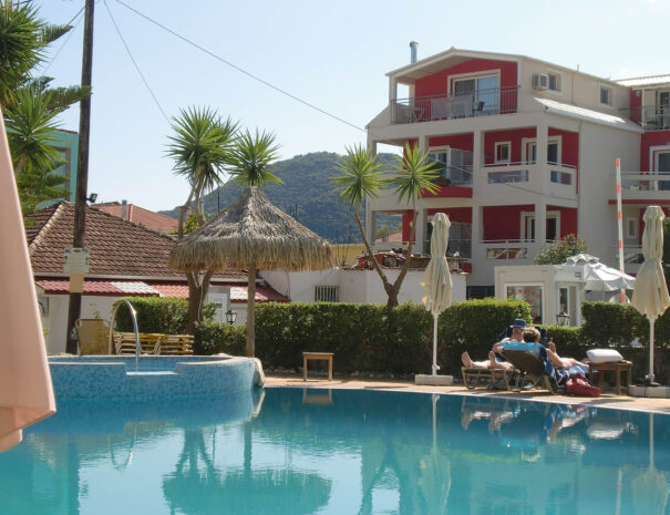 Pool outside accommodation